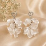 White Pearl Petal Heart Drop Earrings