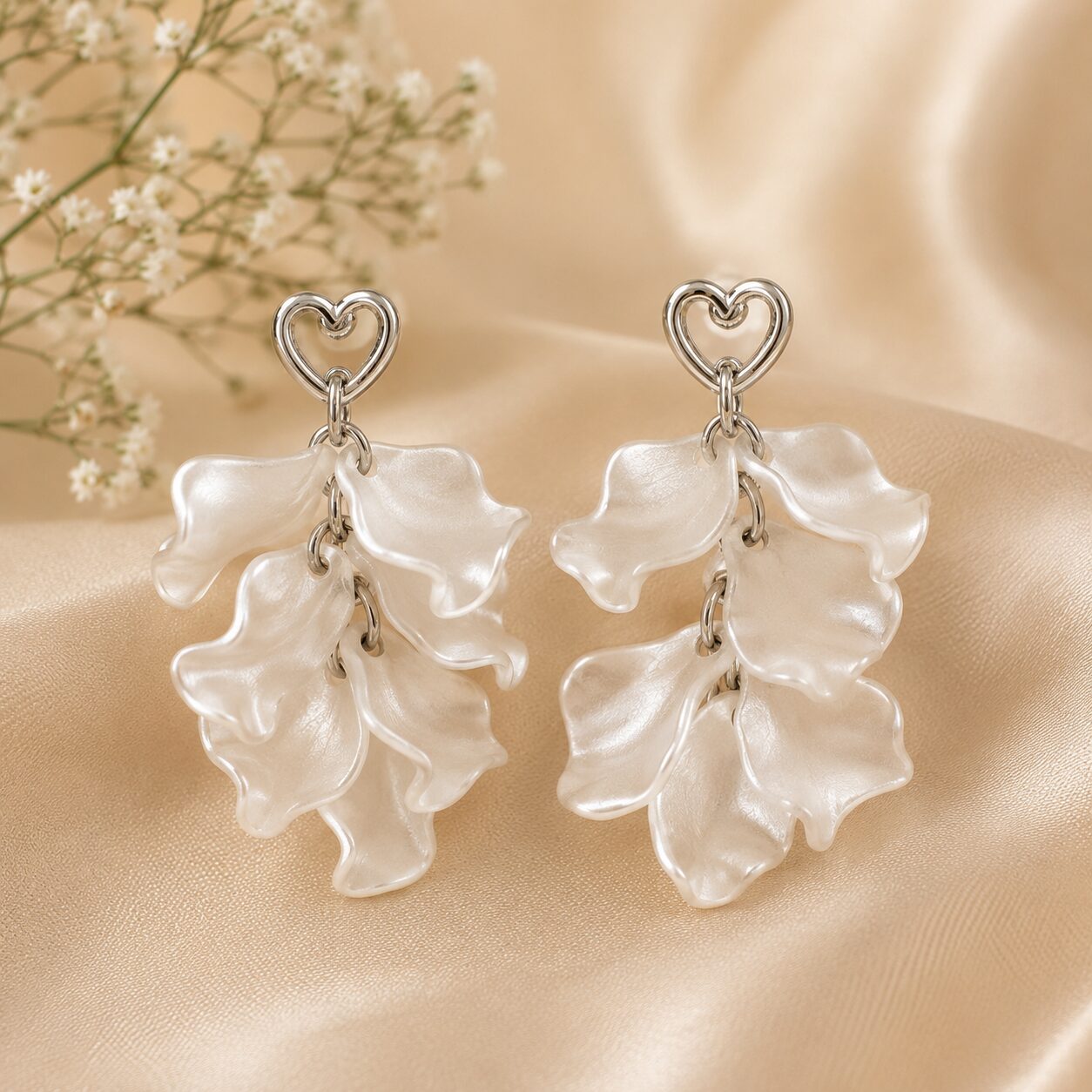 2026/07/17643.jpg White Pearl Petal Heart Drop Earrings - Image 1