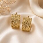 Textured Golden Alloy Hoop Earrings for Women