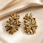 Golden Ruffled Floral Statement Earrings