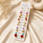 12-Month Multicolor Stud Earrings Combo Set for Women & Girls