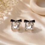 Korean Black Bow Crystal Stud Earrings