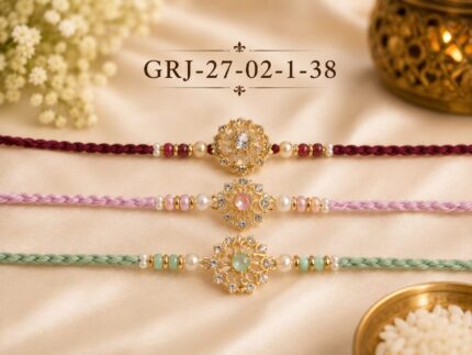 Floral American Diamond Designer Rakhi (GRJ-2702) - Pack of 3