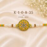 Yellow Mirror Stone Designer Rakhi (K108) – Pack of 6