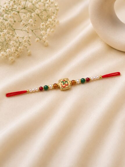 Om Symbol Designer Beaded Rakhi (KR6) – Pack of 6