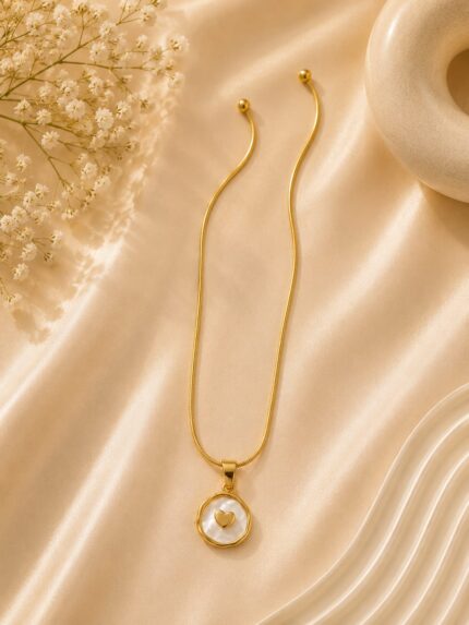 Gold Heart Pearl Pendant Slider Necklace (NE6) – Pack of 6