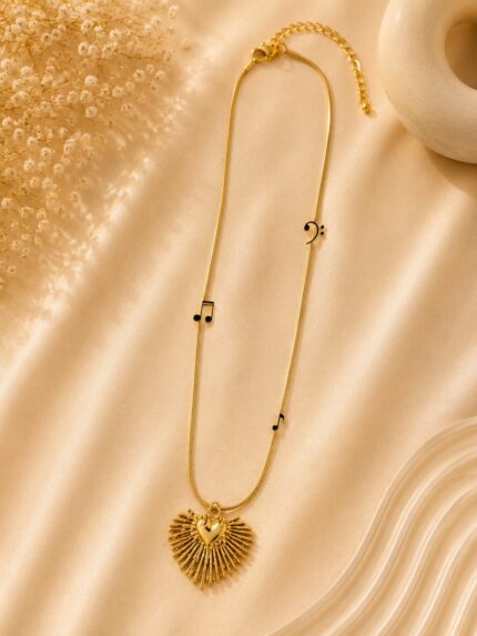 Gold Musical Heart Pendant Necklace (NE12) – Pack of 6