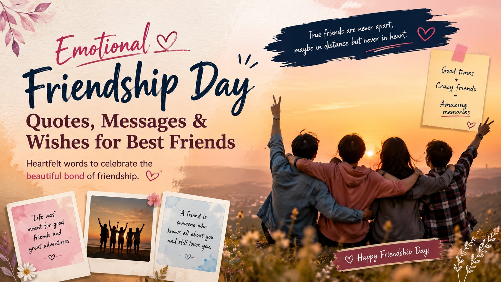 Collection of emotional Friendship Day quotes, heartfelt messages and meaningful wishes for best friends to celebrate lasting friendships.
