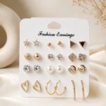 LAADDO Fashion Earrings Combo Set for Women & Girls | Gold Plated Stud, Pearl, Crystal & Hoop Earrings | 15 Pair Multi-Style Earrings Set