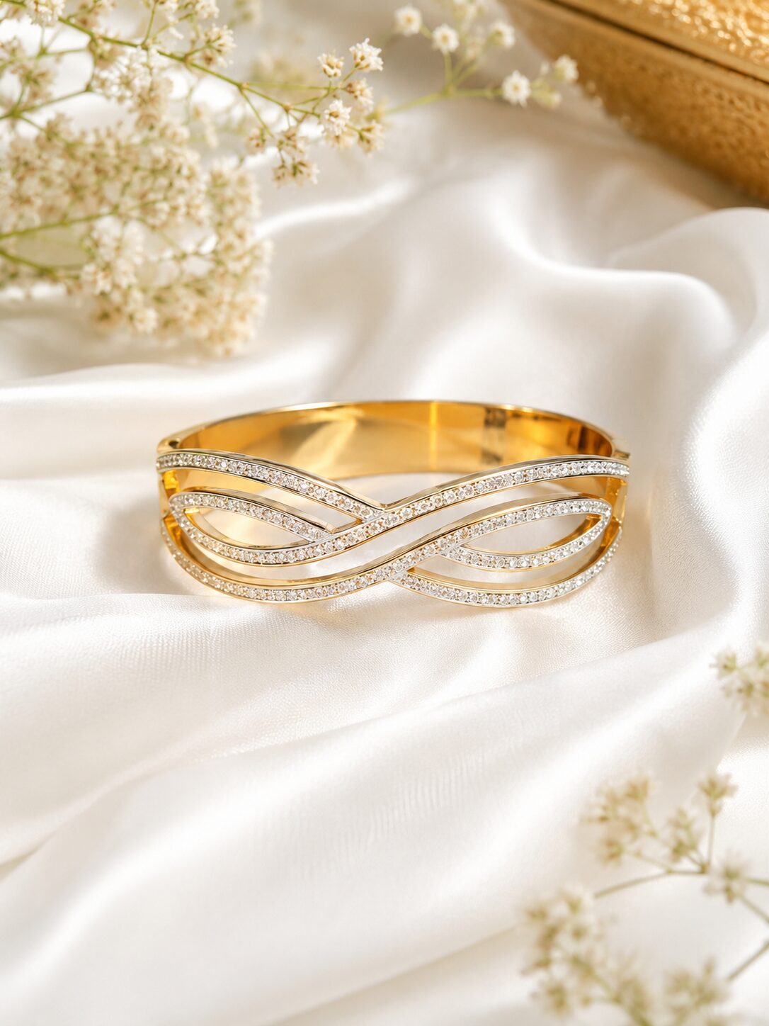 2026/08/1000038458.jpg Elegant Infinity Gold Diamond Bangle ✨ - Image 1