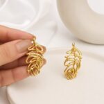 Gold Leaf Design Stainless Steel Stud Earrings for Women | Trendy Everyday Fashion Jewellery