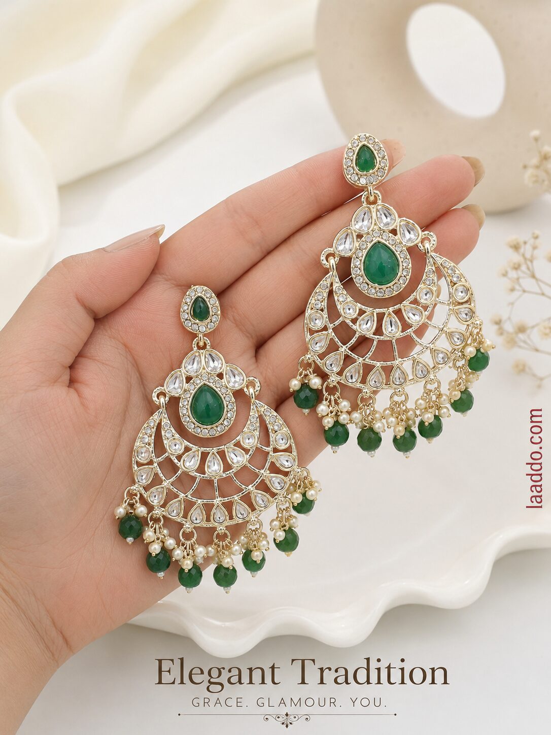 2026/08/1000366540.jpg DUAL COLOR GREEN KUNDAN EARRINGS - Image 1