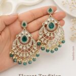 Peacock Green Stone Gold-Plated Chandbali Chandelier Earrings