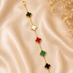 Luxury Gold-Tone Multicolor Clover Charm Bracelet