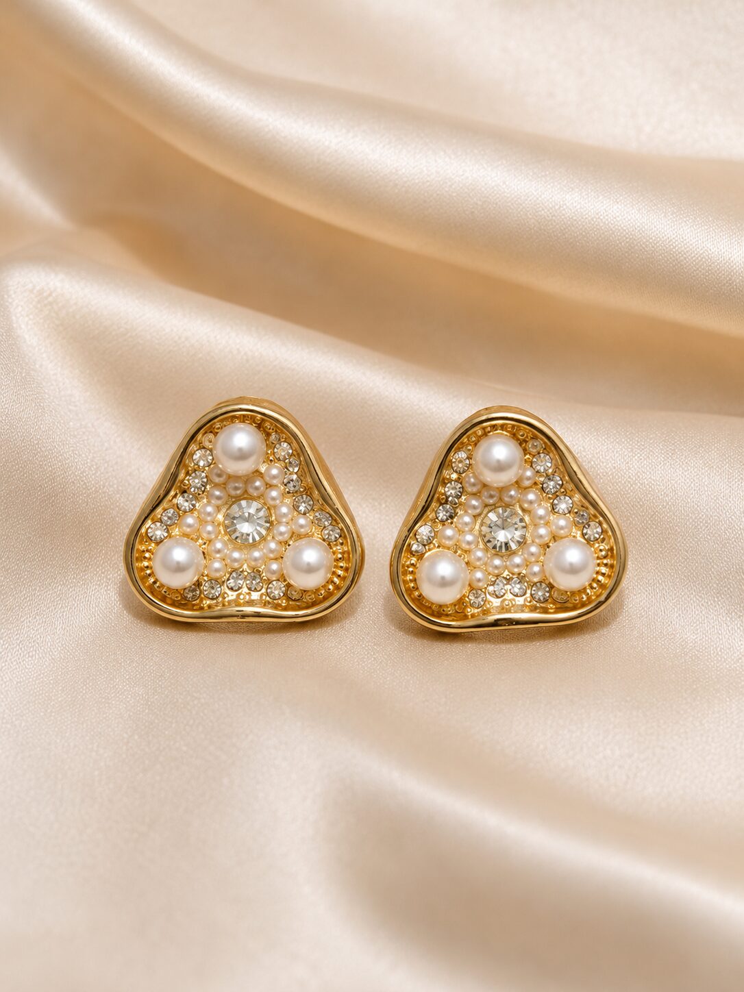 2026/08/1001771666.jpg Gold Pearl Triangle Stud Earrings - Image 1