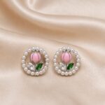 Pink Tulip Pearl Stud Earrings
