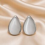 White Teardrop Cat Eye Stud Earrings