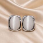 White Cat Eye Oval Stud Earrings