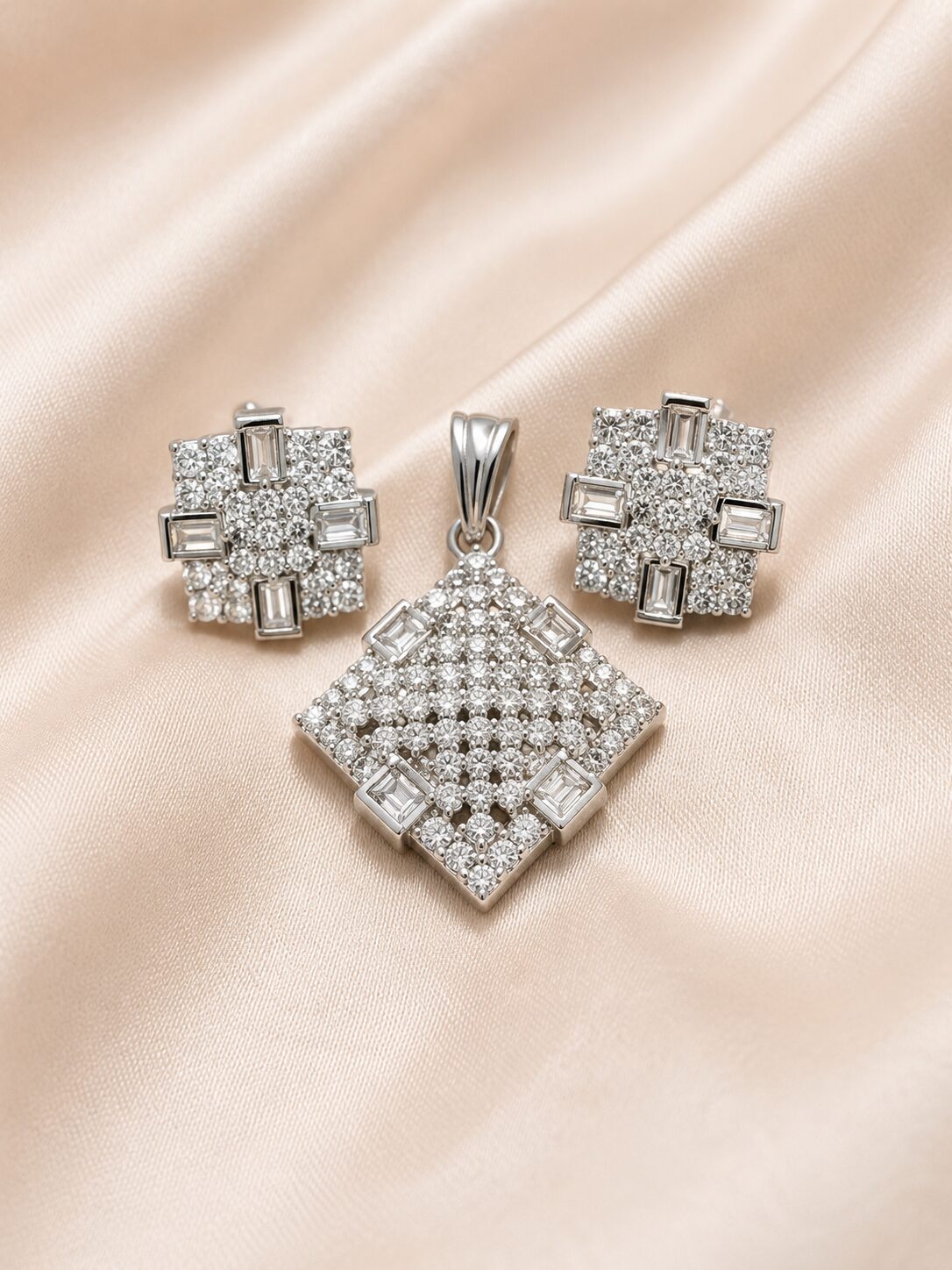 2026/08/1001771676.jpg Luxury Silver Crystal Pendant & Stud Earrings - Image 1