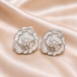 White Floral Pearl Stud Earrings