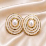 White Pearl Round Stud Earrings