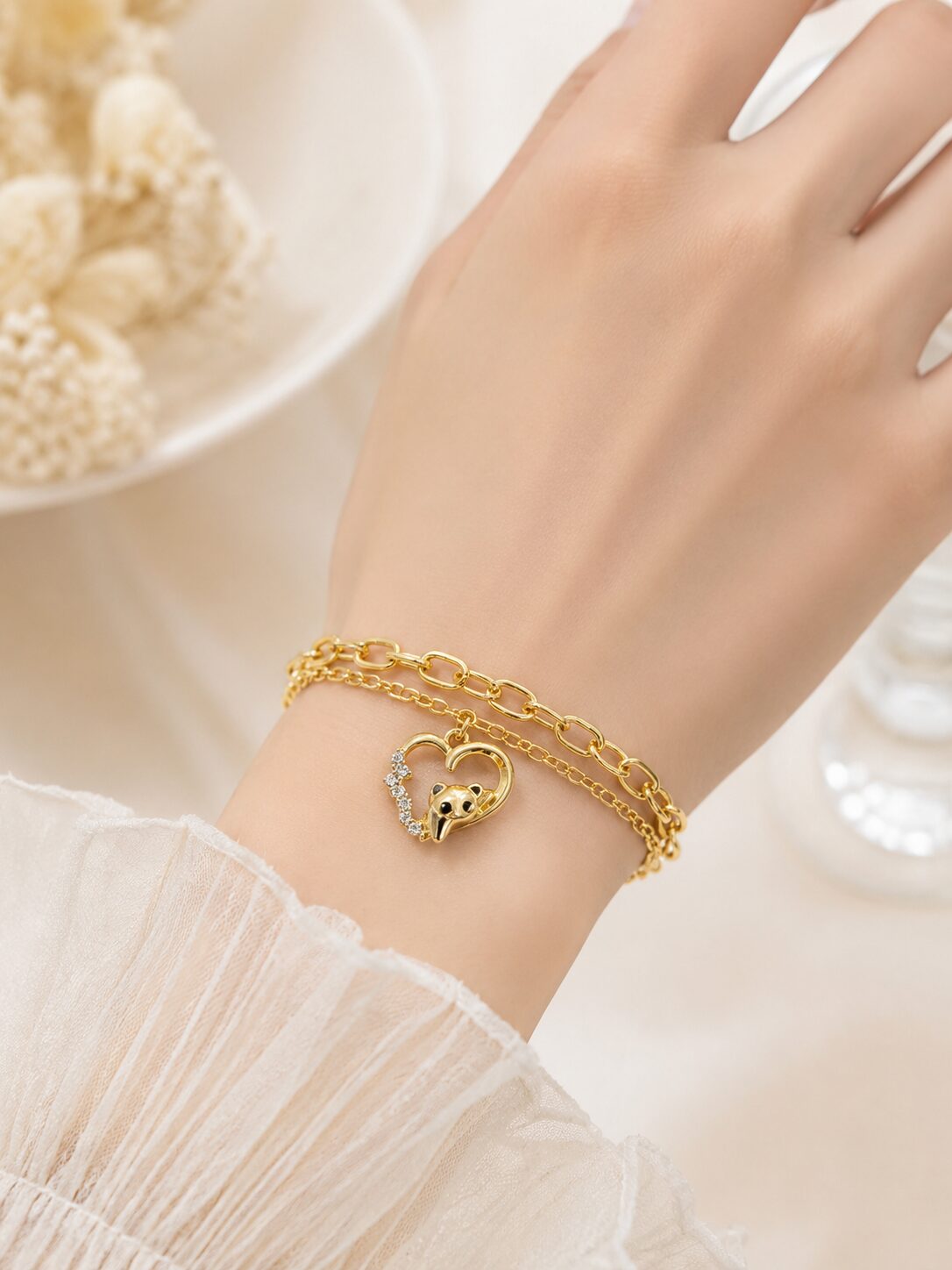 2026/08/1001771688.jpg Gold Heart Charm Bracelet - Image 1