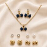 Luxury Blue Bow Pendant Necklace & Earrings