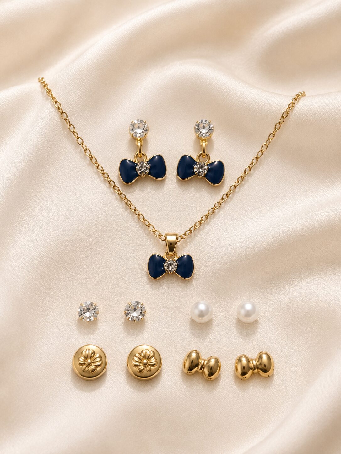 2026/08/1001771703.jpg Luxury Blue Bow Pendant Necklace & Earrings - Image 1