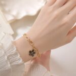Korean black  Flower Charm Bracelet