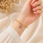 Elegant pink Butterfly Charm Gold Bracelet