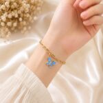 Elegant blue  Butterfly Charm Gold Bracelet