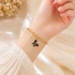 Elegant black Butterfly Charm Gold Bracelet