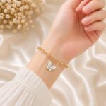 Elegant White Butterfly Charm Gold Bracelet