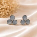 Elegant Silver Grey Triple-Stone Stud Earrings