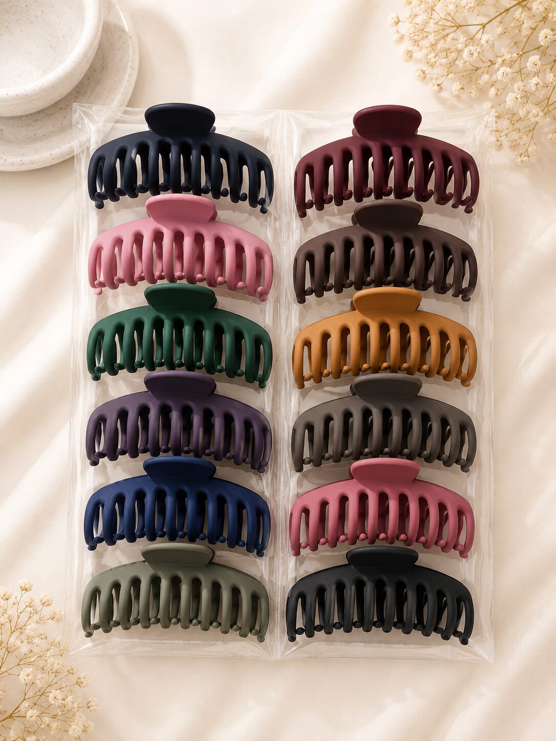 2026/08/1001772102.jpg Matte Hair Claw Clips – Multicolor Strong Grip Hair Accessories Set - Image 1