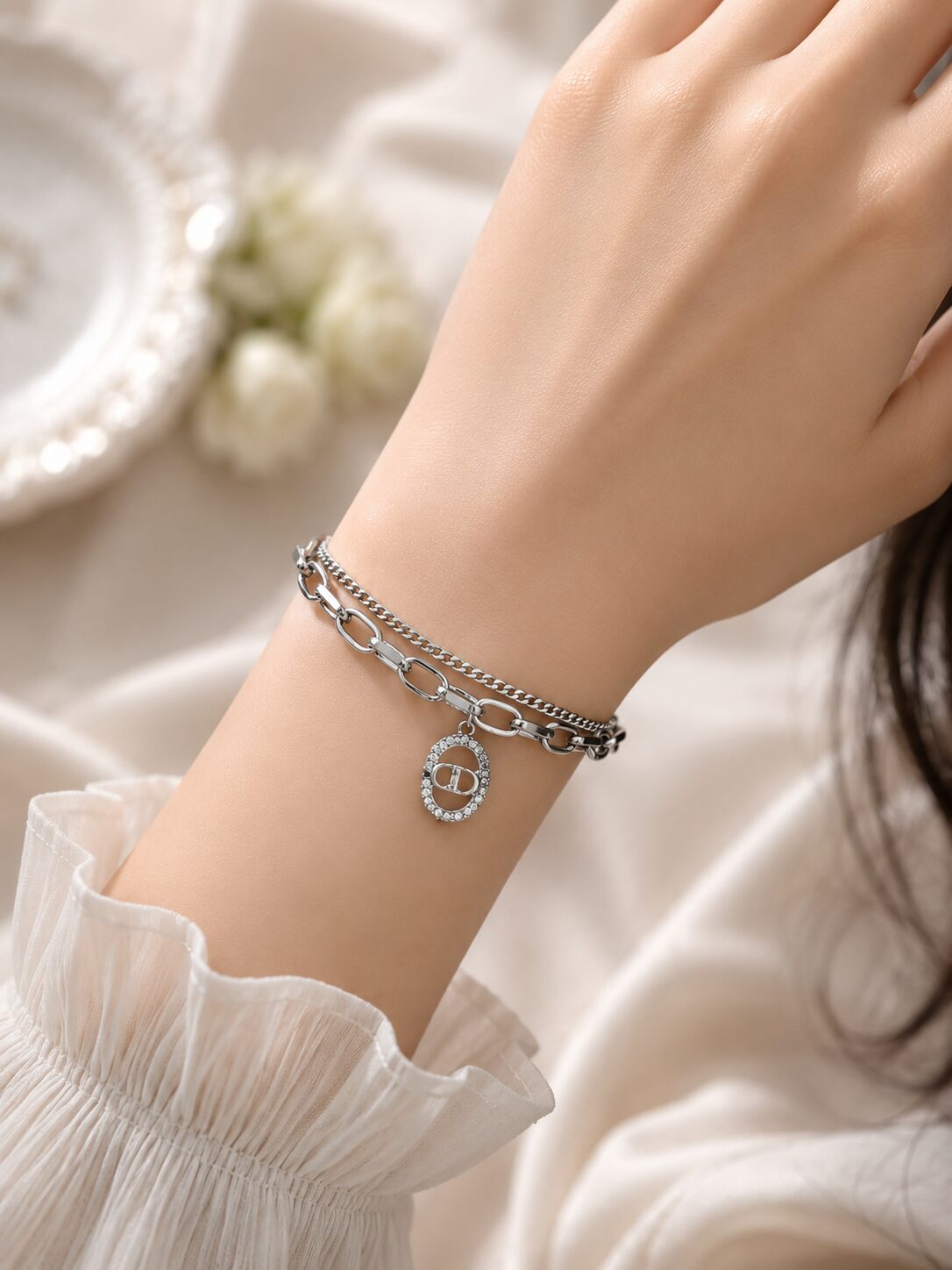 2026/08/1001772142.jpg Silver Double Layer Chain Bracelet - Image 1