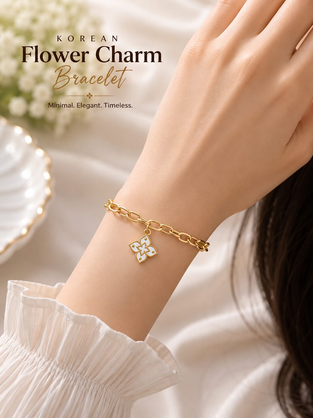 2026/08/1001772152.jpg White Flower Charm Bracelet - Image 1
