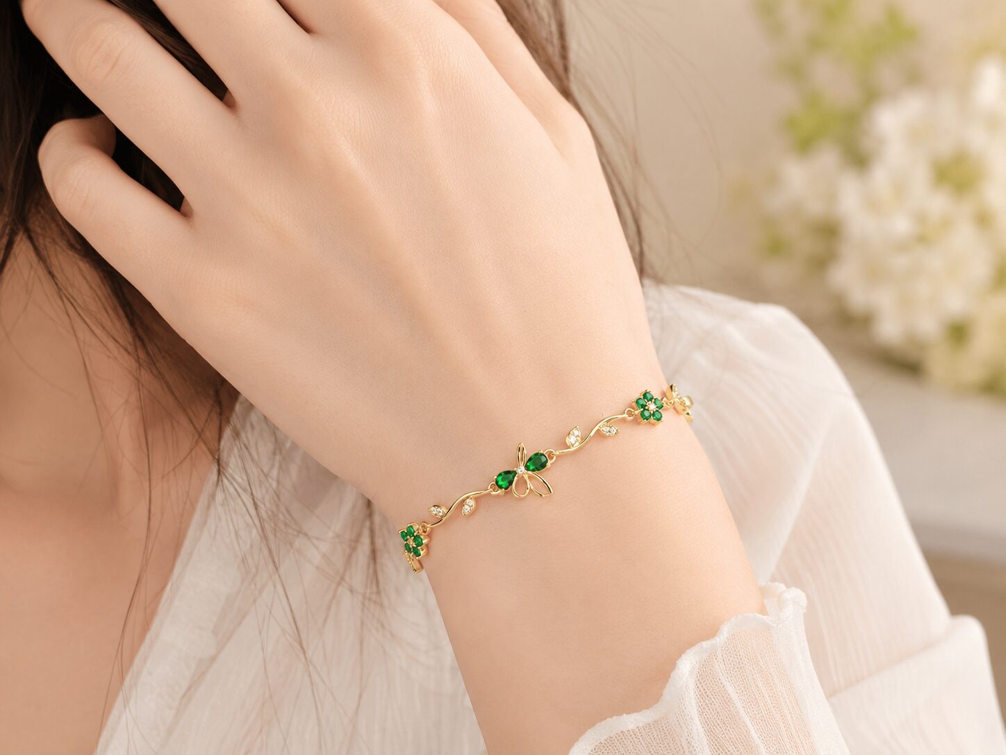 2026/08/1001772311.jpg Elegant Green Floral Gold Bracelet ✨ - Image 1