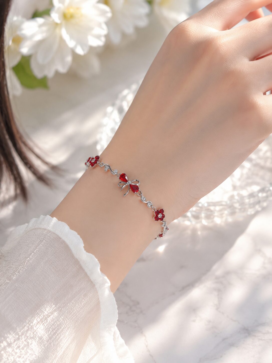 2026/08/1001772325.jpg Elegant Red Floral Stainless Steel Bracelet ✨ - Image 1