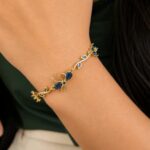 Elegant Gold & Blue Floral Bow Bracelet