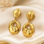 Premium Gold-Tone Hammered Oval Drop Earrings