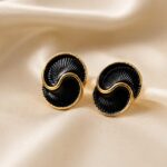 Black & Gold Swirl Enamel Stud Earrings