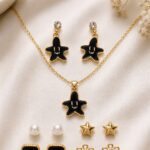 Black Smiley Star Pendant & Earrings Jewellery Set