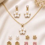 Elegant White Flower Pendant & Earrings Jewellery Set