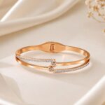 Elegant Rose Gold Crystal Double-Line Bangle Bracelet
