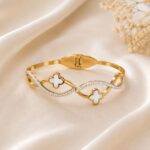Elegant Gold Clover Crystal Cuff Bracelet