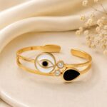 Premium Gold Evil Eye & Black Stone Open Cuff Bracelet