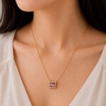 Pink Square Crystal Pendant Necklace
