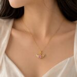 Elegant Pink Gemstone Wing Pendant Necklace