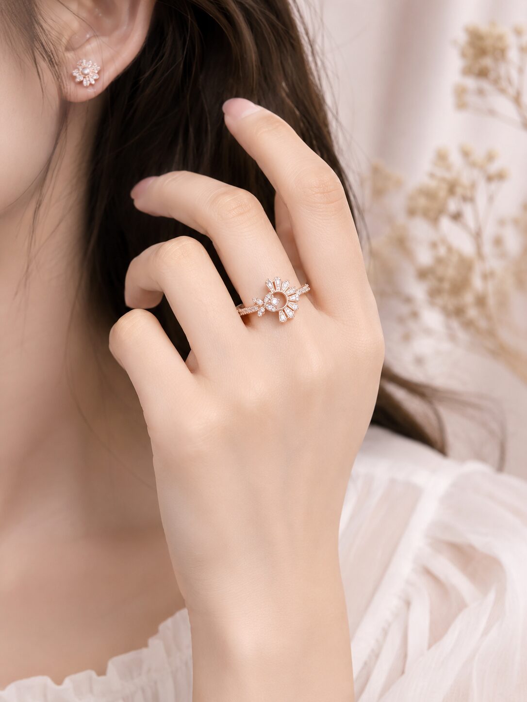 2026/08/1001774561.jpg Elegant Sunburst Crystal Rose Gold Ring - Image 1